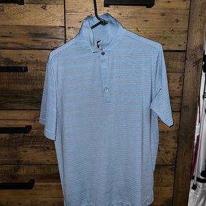 Men’s Footjoy small shirt baby blue with grey and white stripes